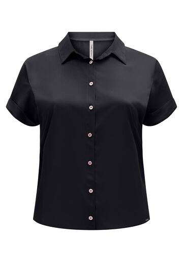 Camisa De Mangas Curtas Com Botões Plus Size, PRETO REATIVO. Camisa De Mangas Curtas Com Botões Plus Size, PRETO REATIVO, large.