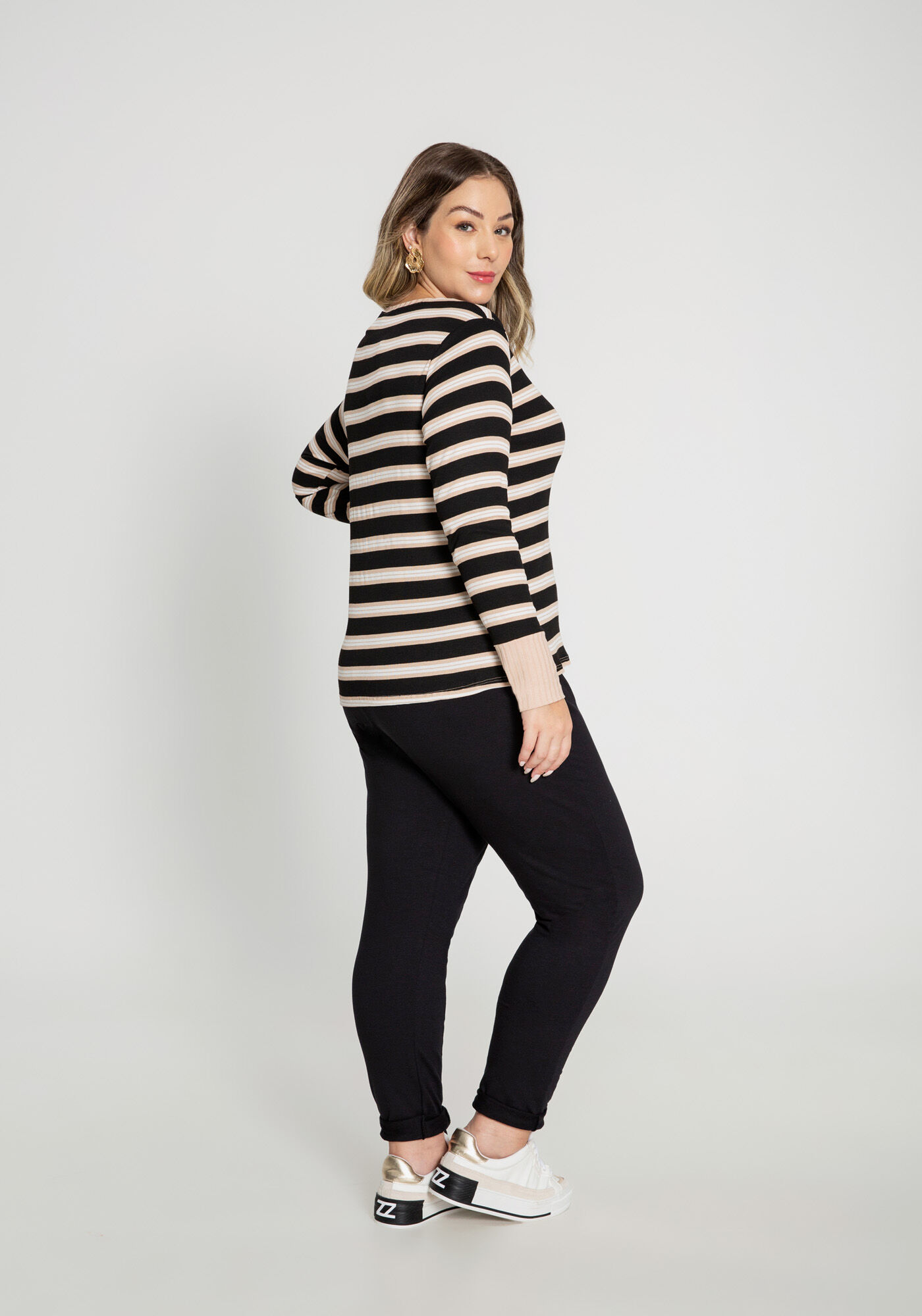 Blusa listrada feminina plus size top