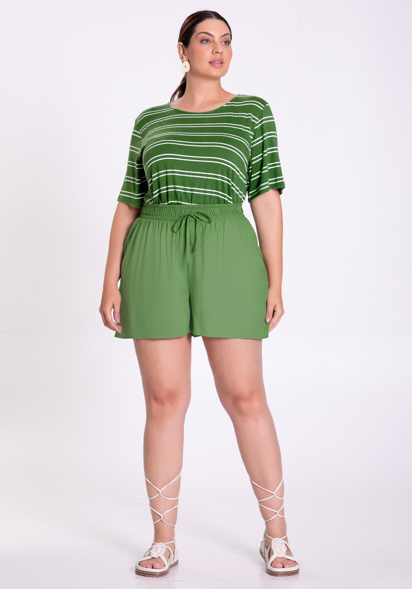 Blusa Plus Size Manga Curta Listrada, , large.