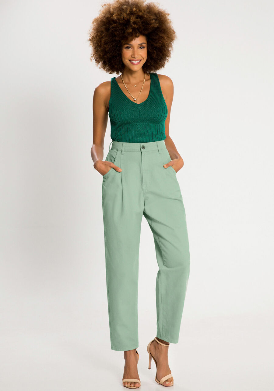 Calça Sarja Mommy com Cintura Alta, VERDE GEMSTONE. Calça Sarja Mommy com Cintura Alta, VERDE GEMSTONE, large.