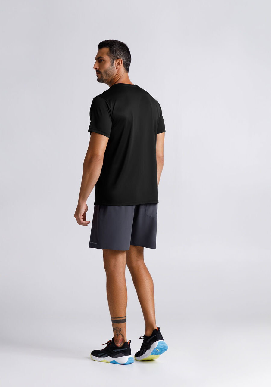 Camiseta Reta Básica De Mangas Curtas Em Malha De Poliamida, PRETO REATIVO. Camiseta Reta Básica De Mangas Curtas Em Malha De Poliamida, PRETO REATIVO, large.