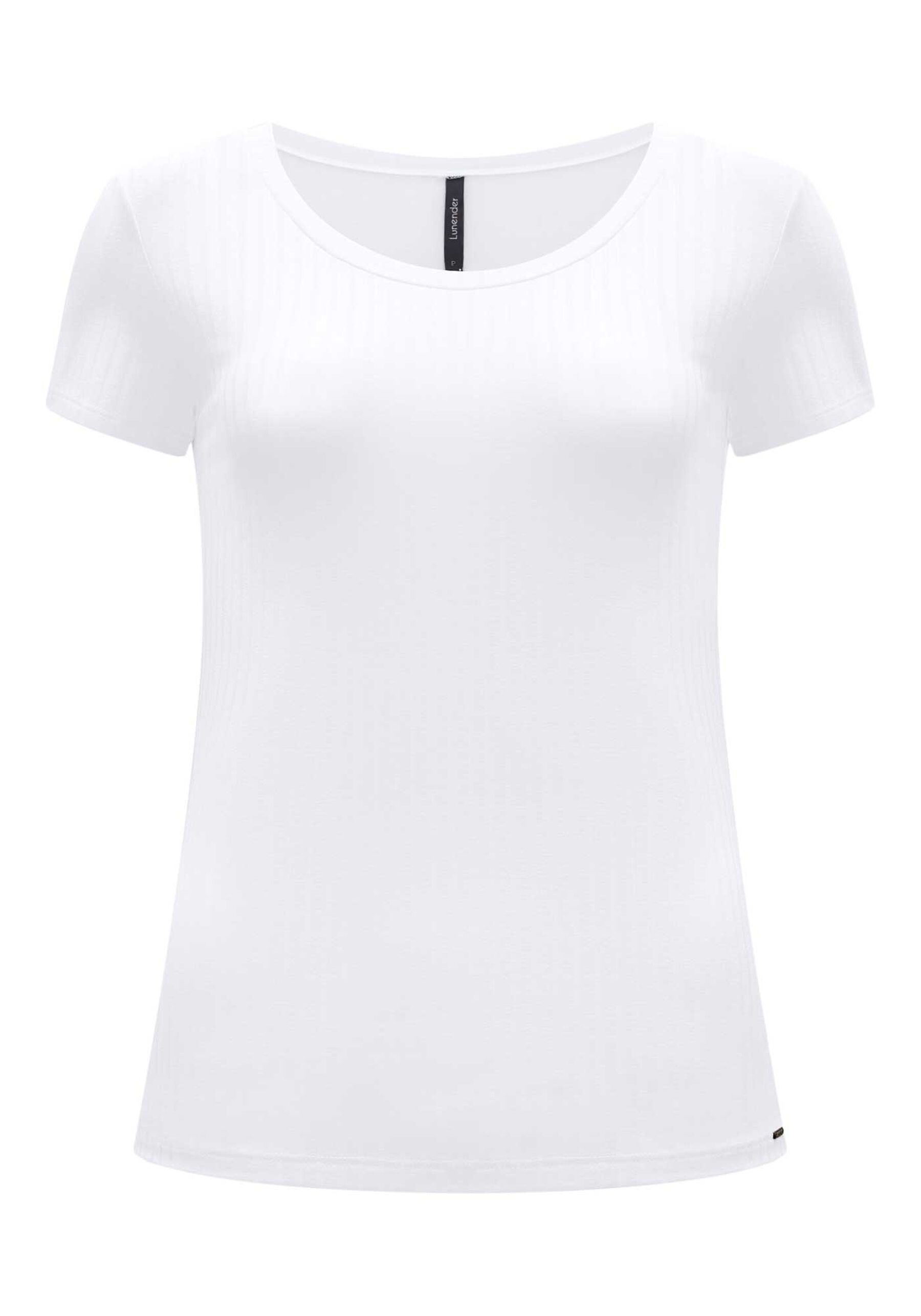 Blusa Em Malha Canelada Com Mangas Curtas E Decote Redondo, BRANCO, large. image number 0