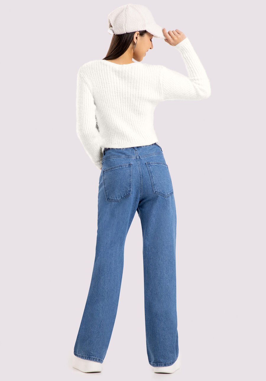 Blusão Juvenil em Tricô Peluciado, BRANCO OFF WHITE. Blusão Juvenil em Tricô Peluciado, BRANCO OFF WHITE, large.