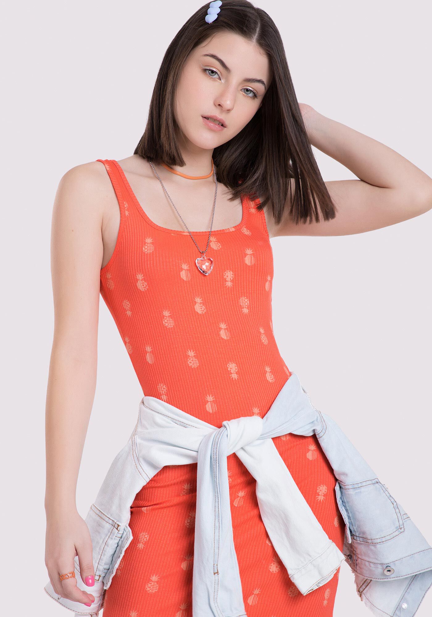 Vestido Juvenil Estampado com Decote Quadrado, ABACACHIC SALMAO, large.