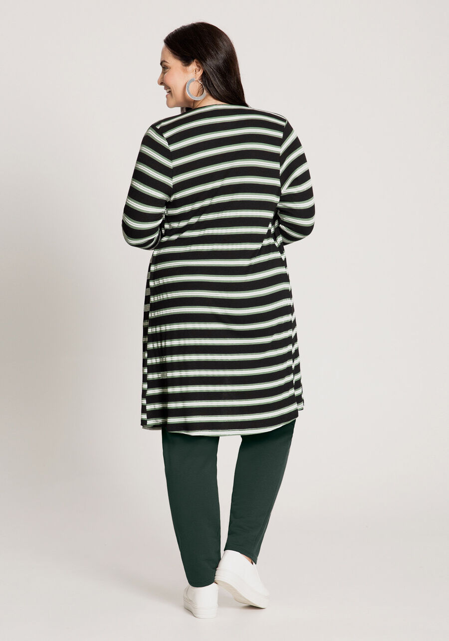Cardigan Alongado Listrado em Malha Plus Size, VERDE MINERAL. Cardigan Alongado Listrado em Malha Plus Size, VERDE MINERAL, large.