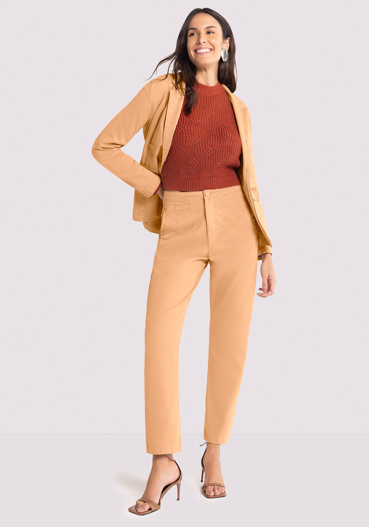 Blazer Sarja Alfaiataria com Elastano, BEGE CAMEL LIGHT, large.