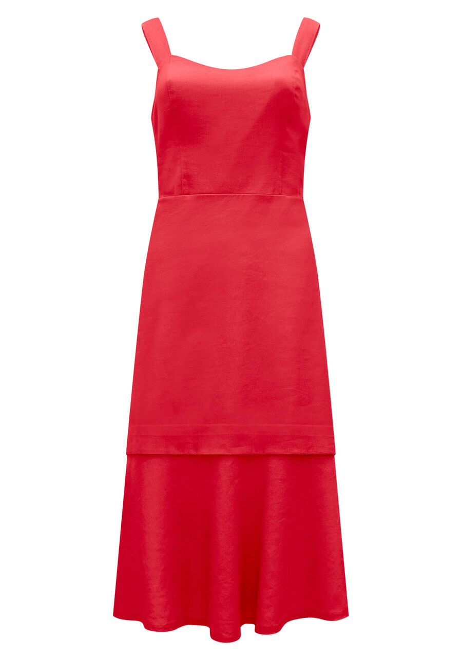 Vestido Midi Chá Com Elástico Nas Costas Em Tecido Linho, . Vestido Midi Chá Com Elástico Nas Costas Em Tecido Linho, , large.