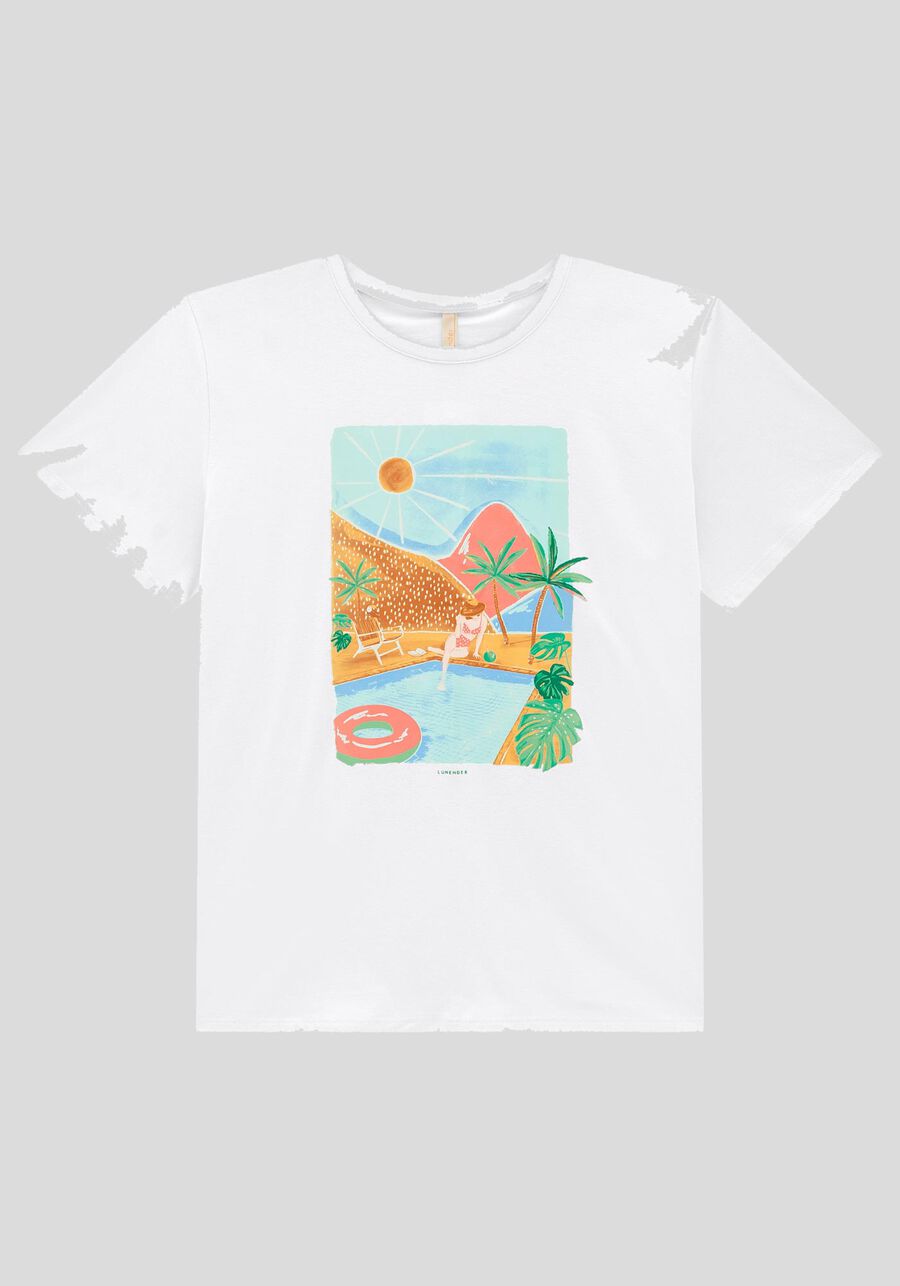 T-Shirt Plus Size em Malha com Estampa Verão, BRANCO, large.