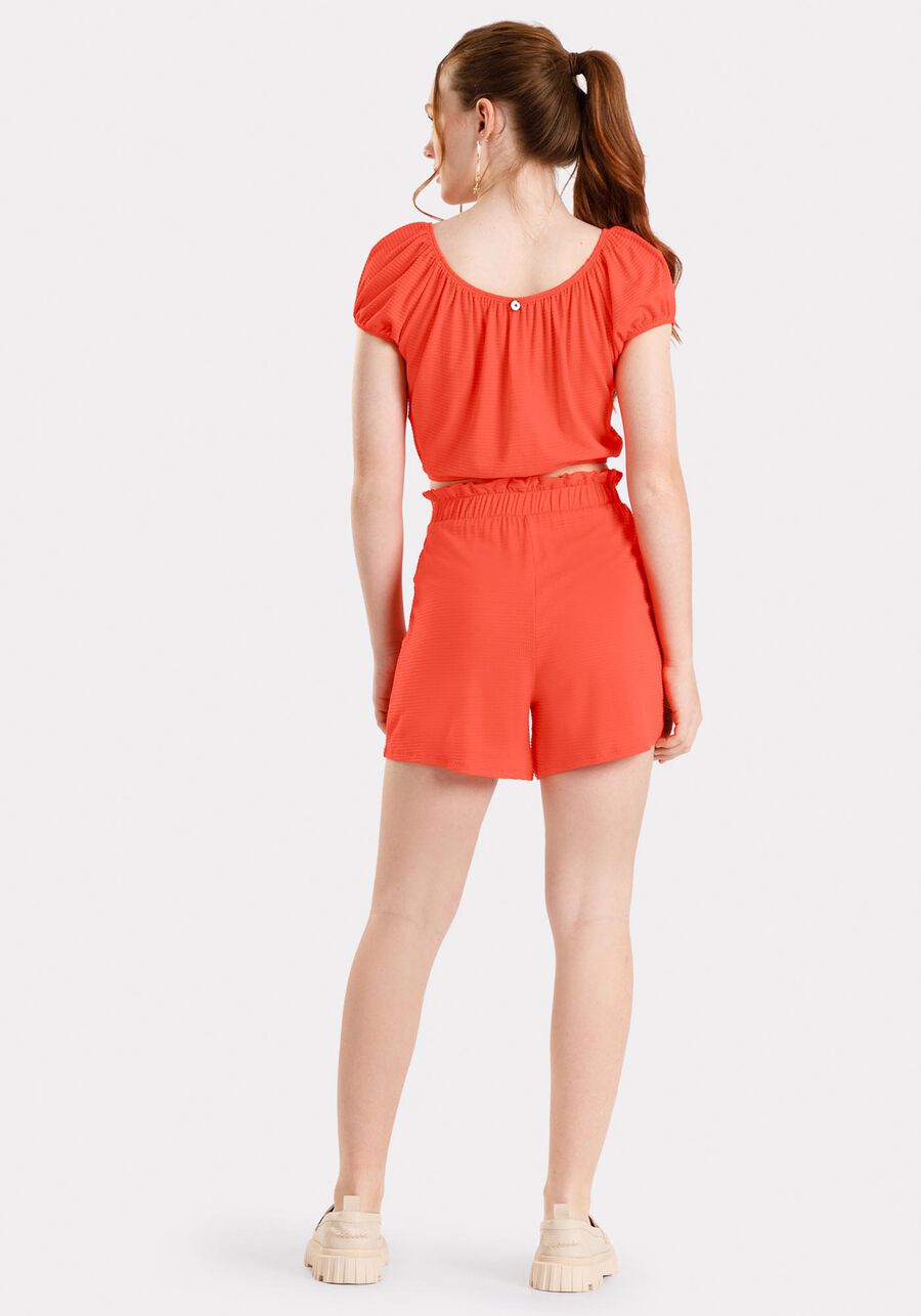 Conjunto Juvenil com Blusa Cropped e Shorts Cintura Alta, VERMELHO CEREJA. Conjunto Juvenil com Blusa Cropped e Shorts Cintura Alta, VERMELHO CEREJA, large.