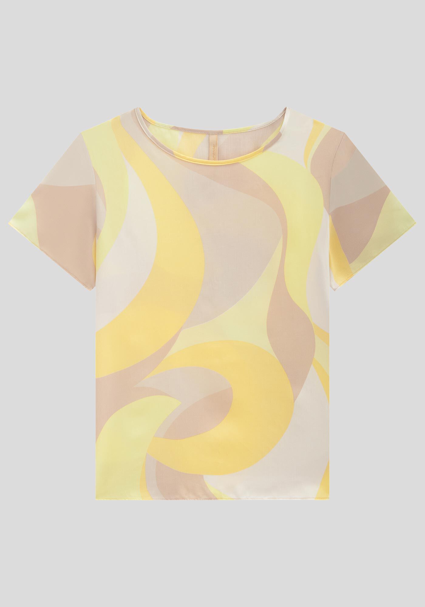 Blusa Manga Curta em Viscose Estampada, AREIA BEGE, large.