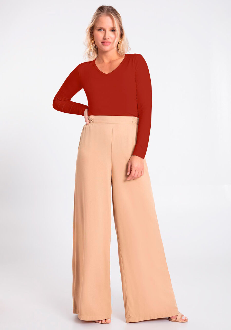 Blusa Manga Longa Básica em Malha com Decote V, VERMELHO CRAPE. Blusa Manga Longa Básica em Malha com Decote V, VERMELHO CRAPE, large.