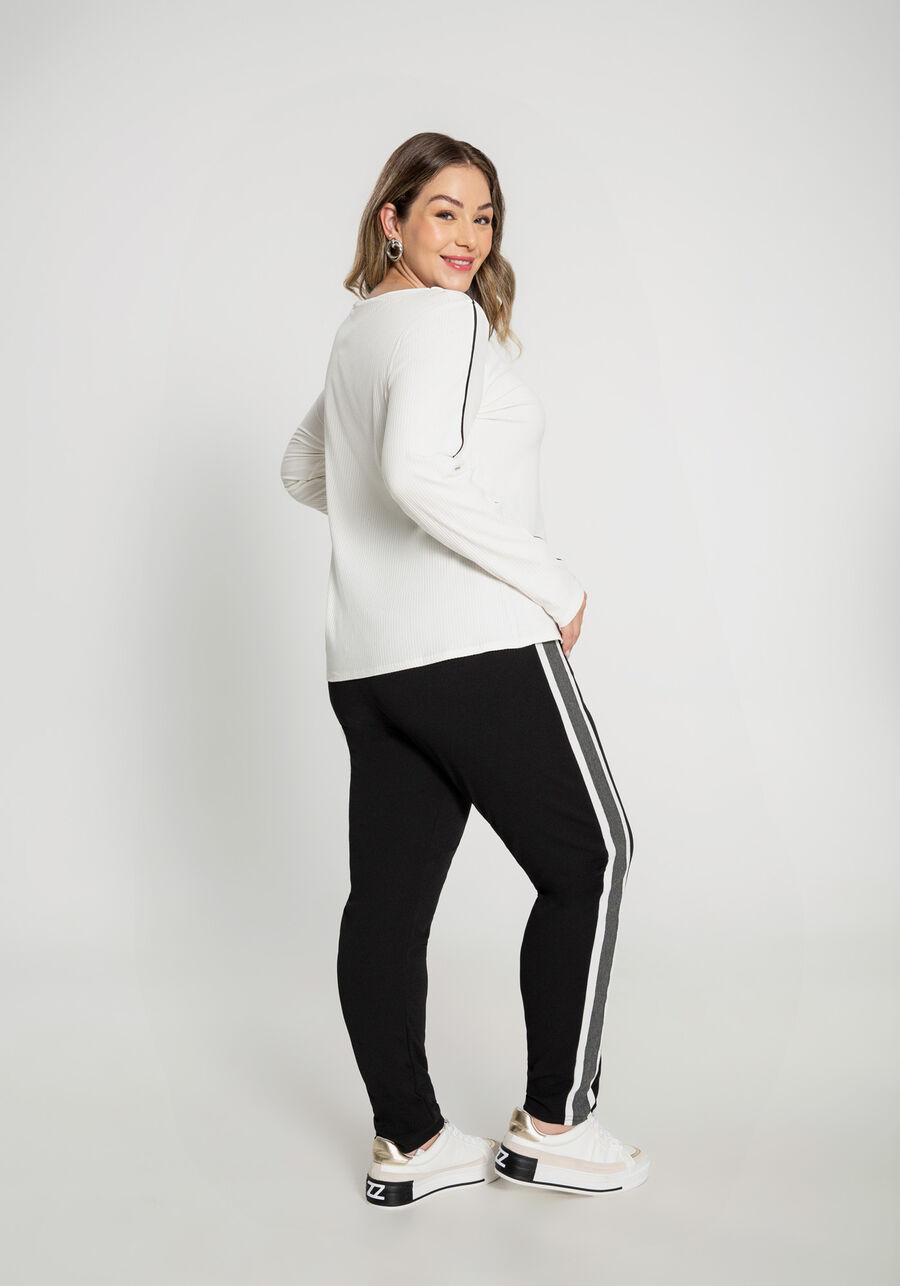 Blusa Manga Longa Canelada com Filetes, BRANCO OFF WHITE. Blusa Manga Longa Canelada com Filetes, BRANCO OFF WHITE, large.