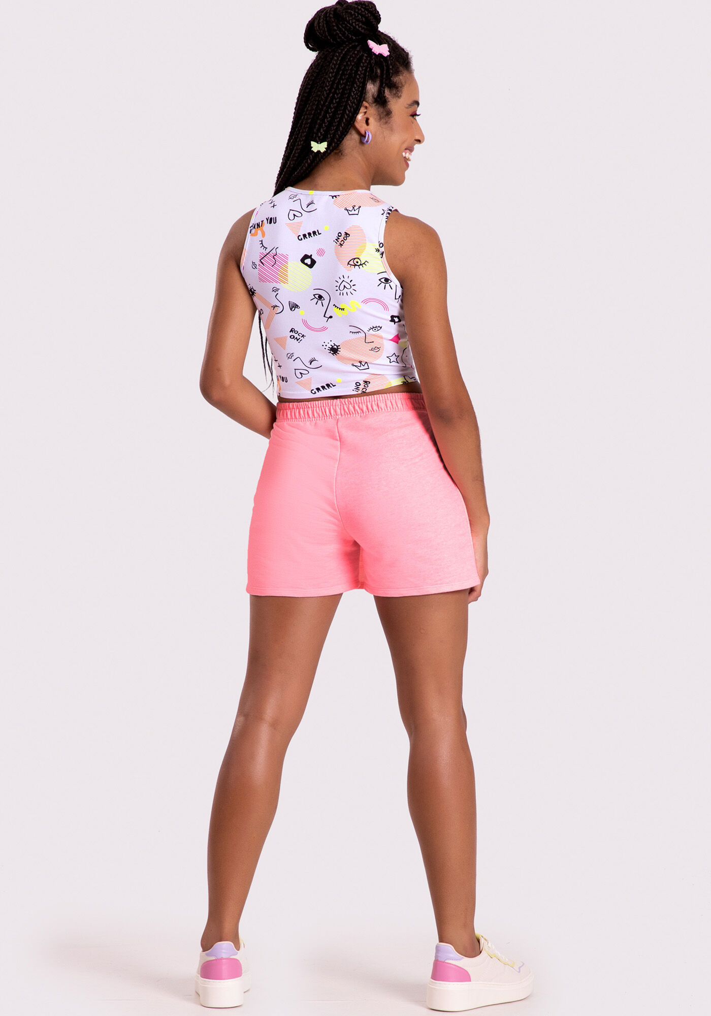 Conjunto Juvenil Estampado Blusa e Shorts-Saia, , large.