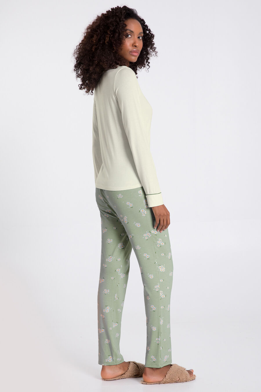 Pijama Longo em Viscose Decote V, , large.