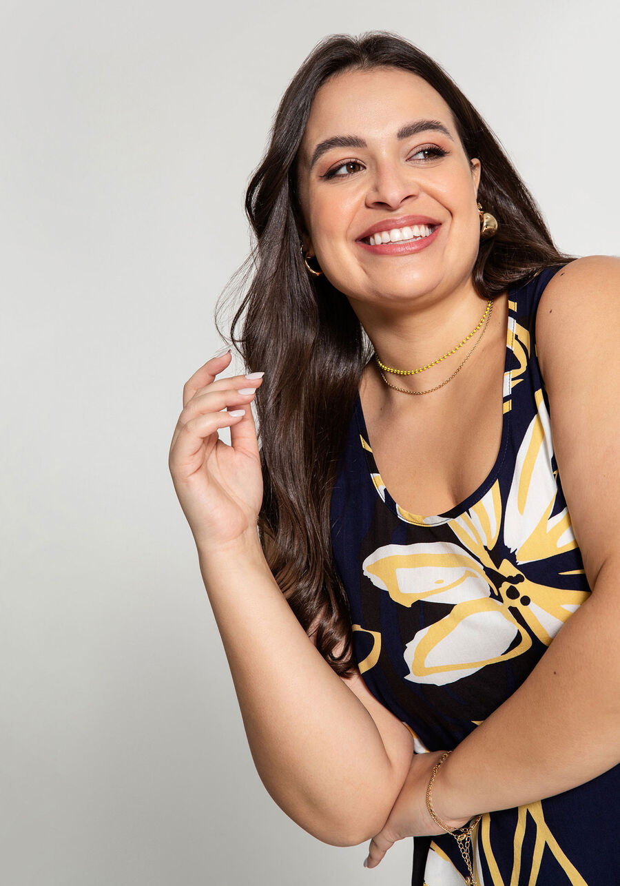 Regata Plus Size Estampada Tecido Rayon, MARINHO ACTION. Regata Plus Size Estampada Tecido Rayon, MARINHO ACTION, large.