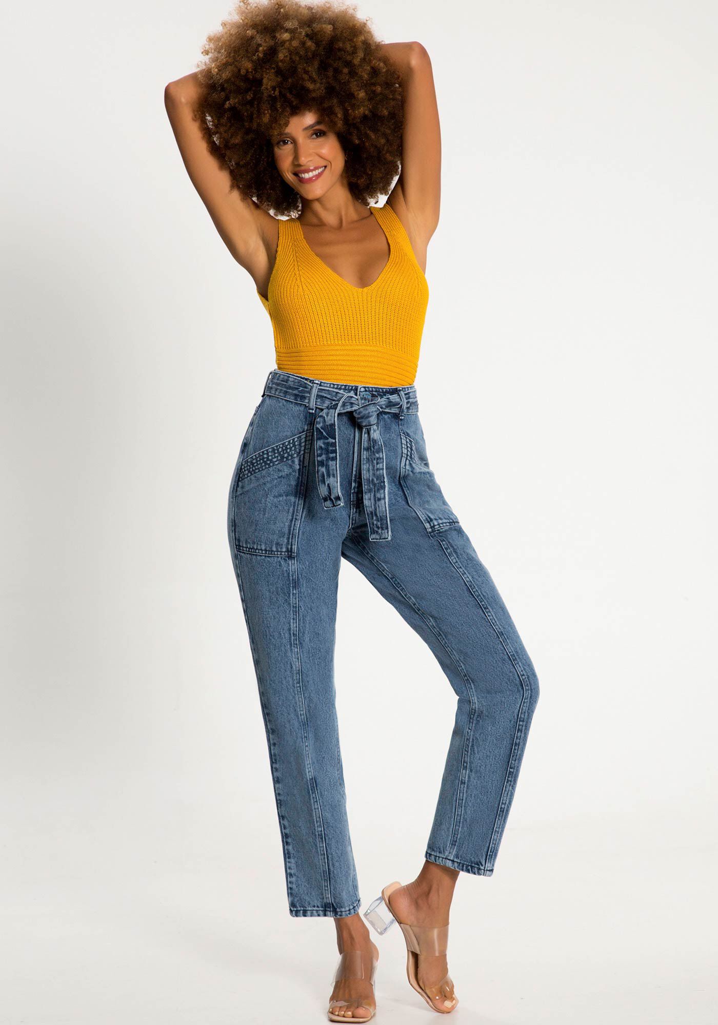 Cal a Jeans Reta Cintura Alta com Cinto