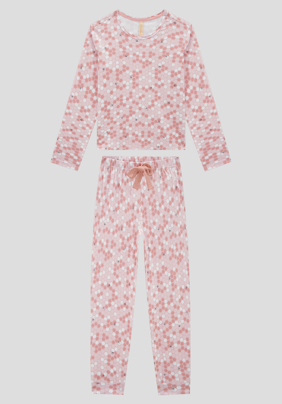 Pijama Juvenil Longo em Tecido com Estampa, FAVINHOS ROSA, large.
