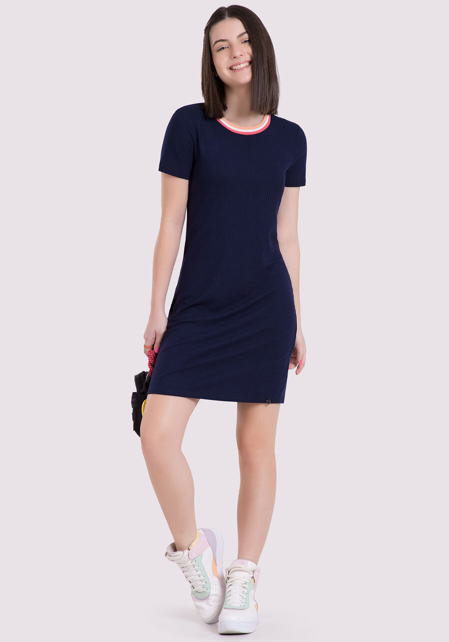 Vestido Curto Juvenil Canelado com Recorte Costas, . Vestido Curto Juvenil Canelado com Recorte Costas, , large.