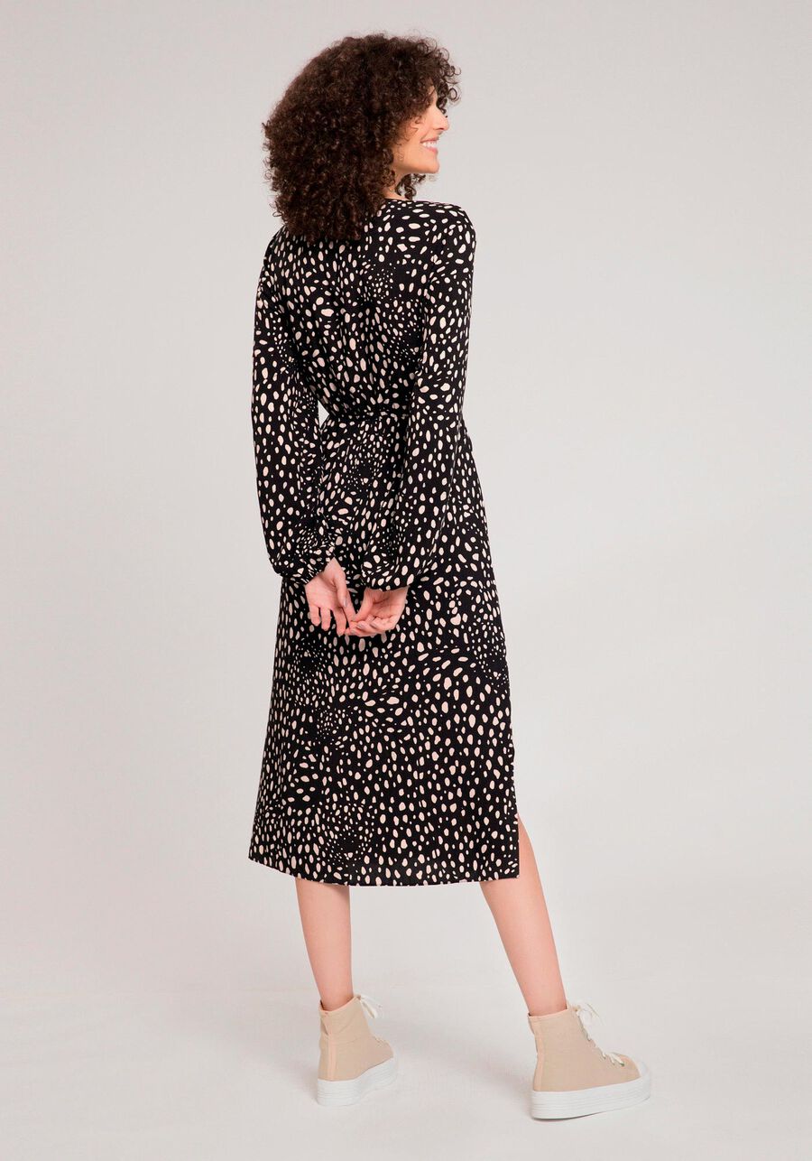 Vestido Midi Estampado em Viscose com Cinto, FELINE PRETO. Vestido Midi Estampado em Viscose com Cinto, FELINE PRETO, large.