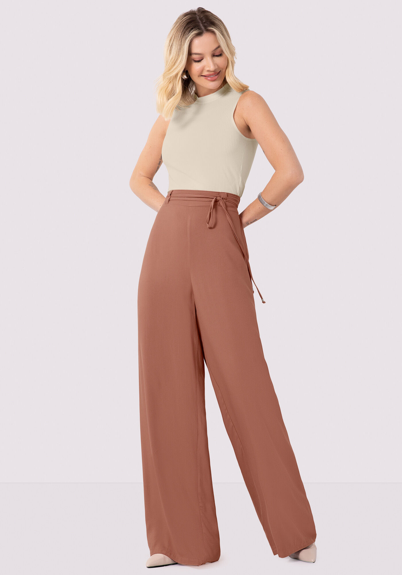 Blusa Regata B&aacute;sica Em Malha Canelada Respons&aacute;vel, BEGE SYSTEM, large.