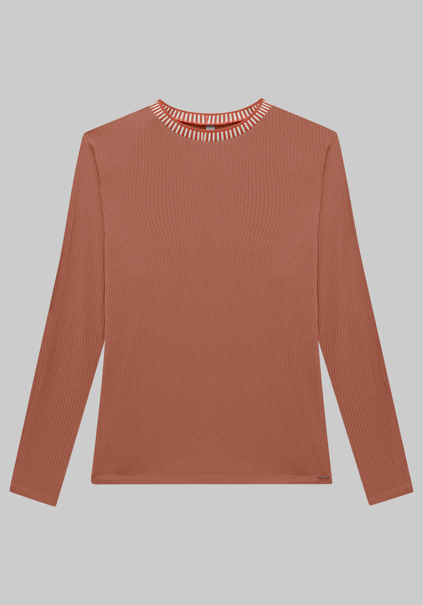 Blusa Manga Longa Plus Size Canelada com Retil&iacute;nea, , large.