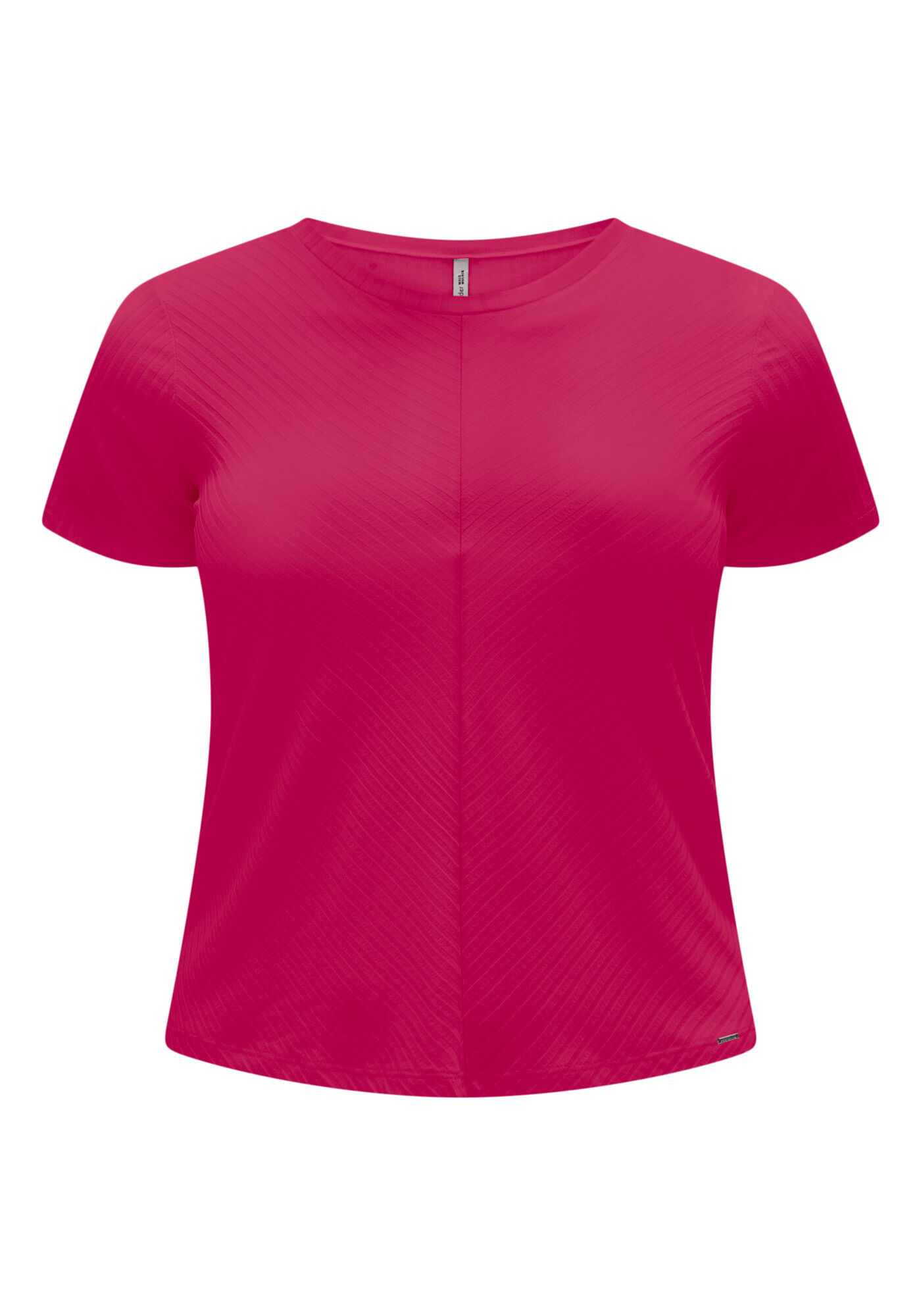 Blusa B&aacute;sica Canelada De Mangas Curtas Com Recorte Frontal, , large.