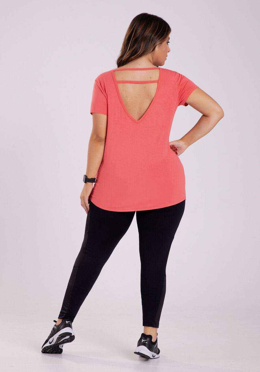 Blusa em Malha Viscose com Recorte Costas, SALMAO LOBSTER. Blusa em Malha Viscose com Recorte Costas, SALMAO LOBSTER, large.