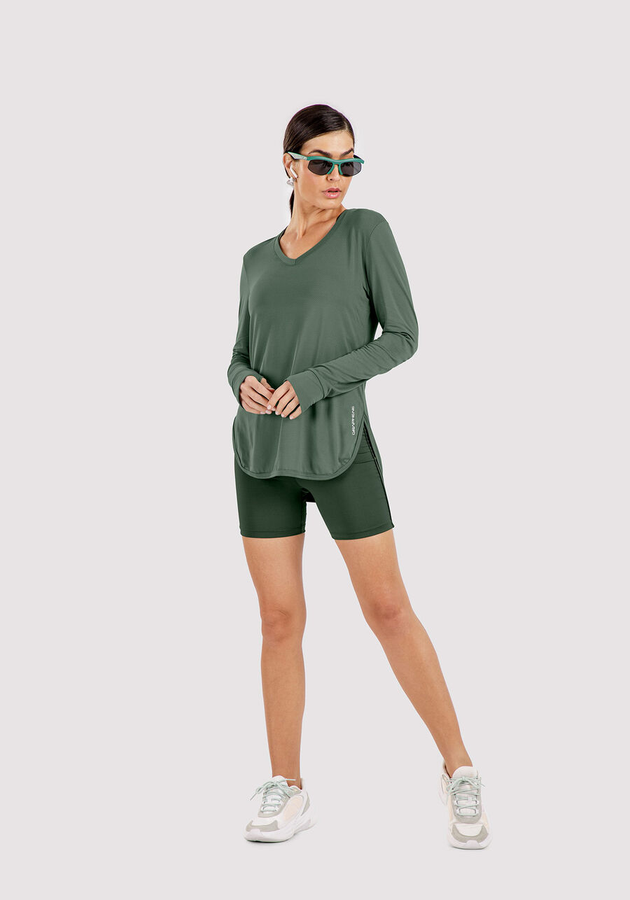 Blusa Manga Longa com Decote V, VERDE PANTANO. Blusa Manga Longa com Decote V, VERDE PANTANO, large.