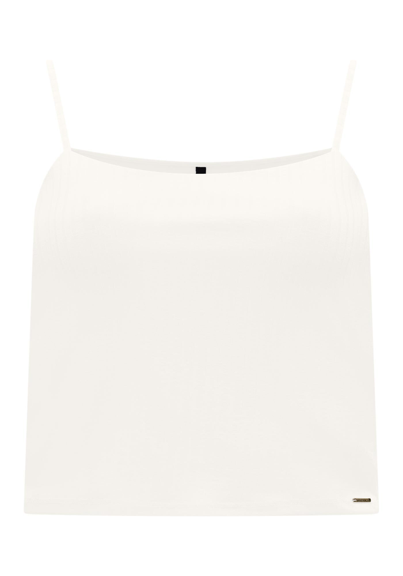 Blusa Regata Curta De Al&ccedil;as Finas Em Malha Canelada, BRANCO OFF WHITE, large.