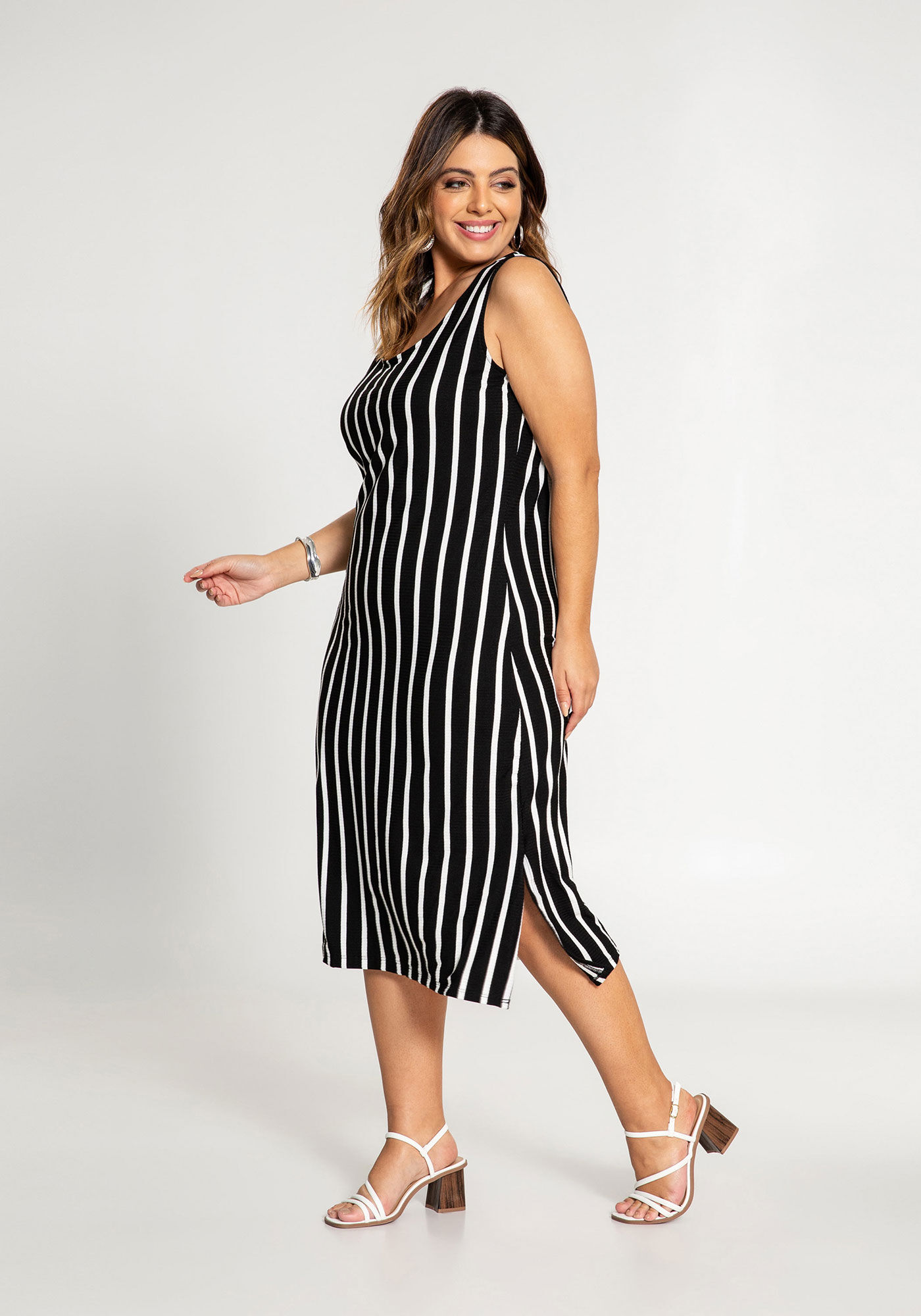 Vestido midi listrado plus size sale
