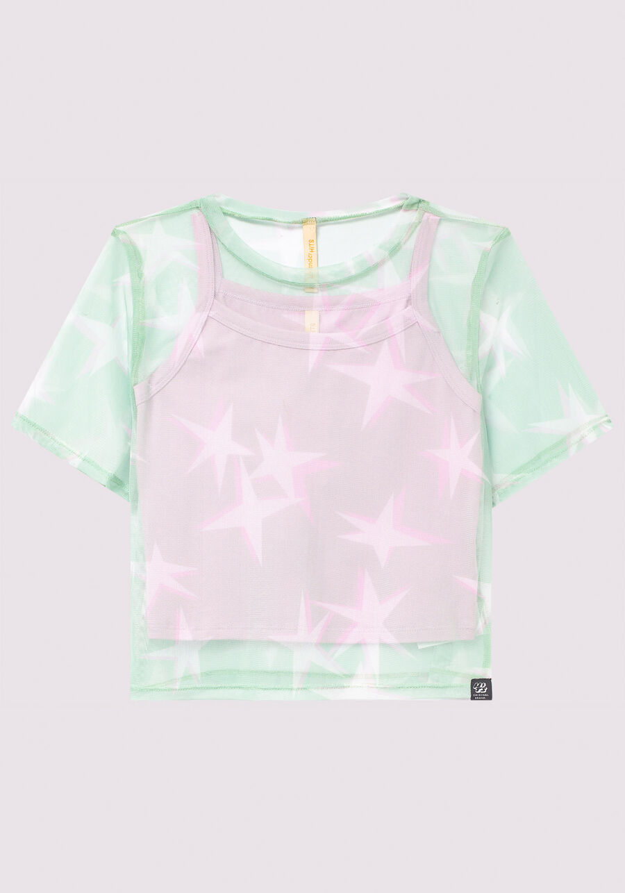 Blusa Juvenil em Tule Estampada, STAR VERDE, large.