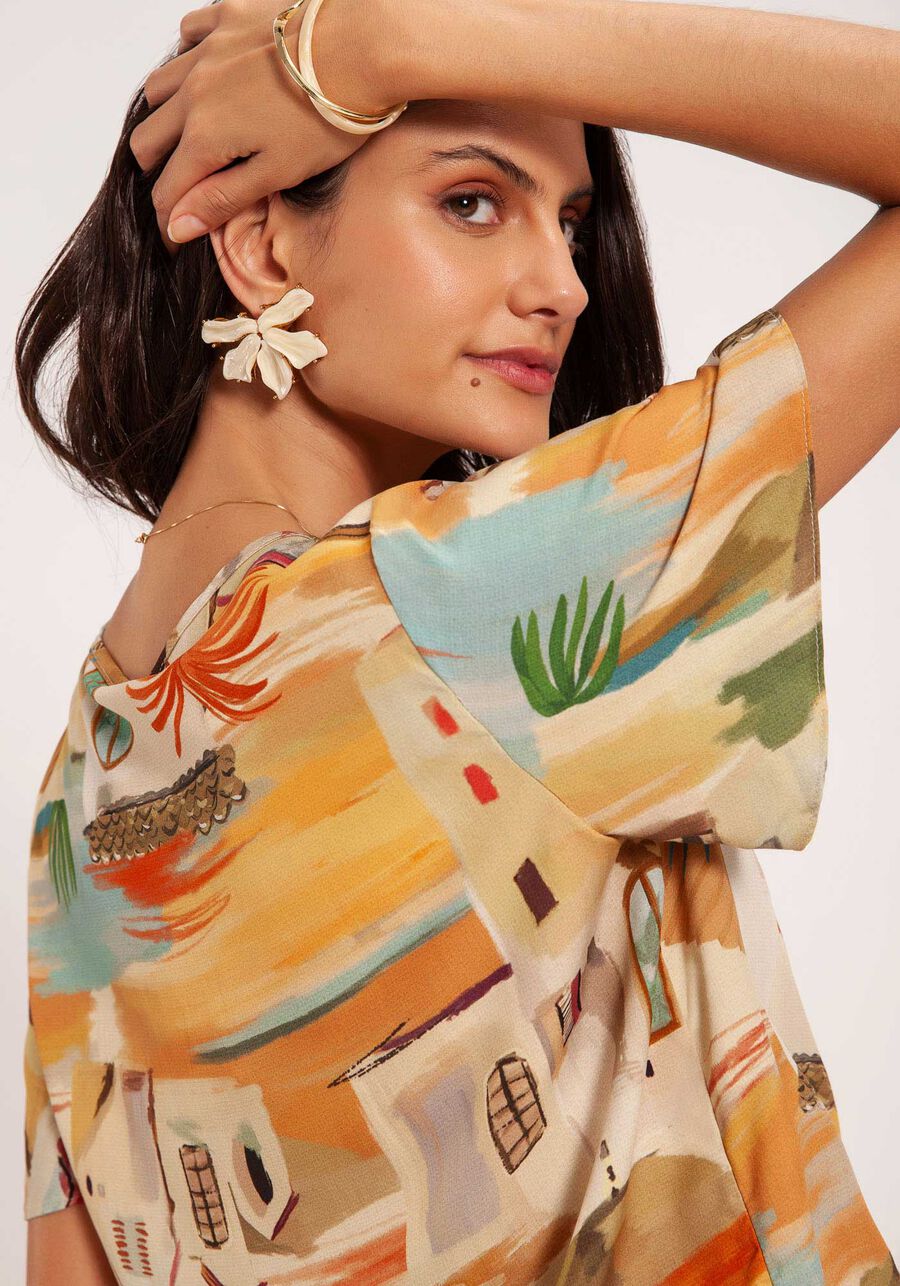 Blusa Estampada em Viscose com Amarração, . Blusa Estampada em Viscose com Amarração, , large.