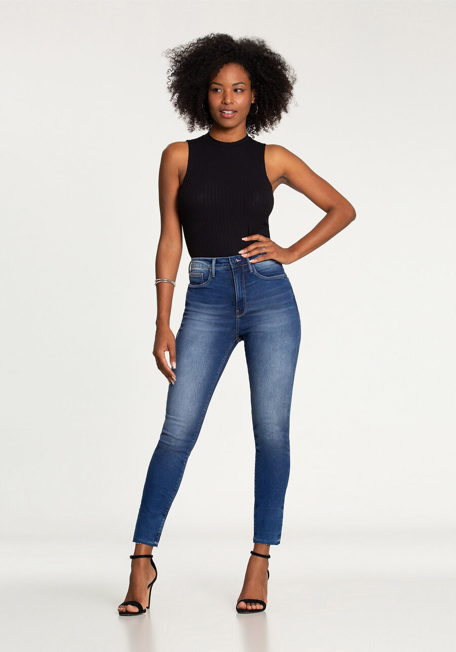 Calça Skinny Cropped Segunda Pele, JEANS ESCURO. Calça Skinny Cropped Segunda Pele, JEANS ESCURO, large.