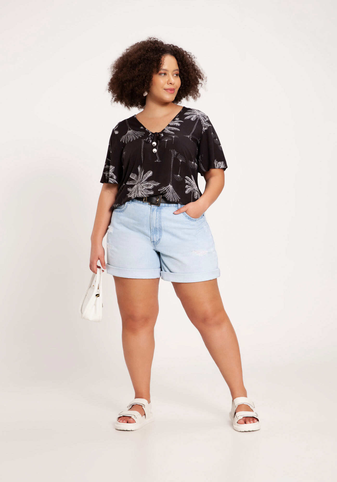 Blusa Plus Size em Viscose com Amarra&ccedil;&atilde;o, , large.