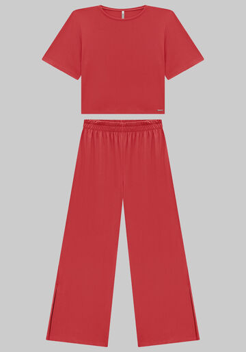 Conjunto Plus Size em Malha Crepe com Pantalona, VERMELHO POMME. Conjunto Plus Size em Malha Crepe com Pantalona, VERMELHO POMME, large.