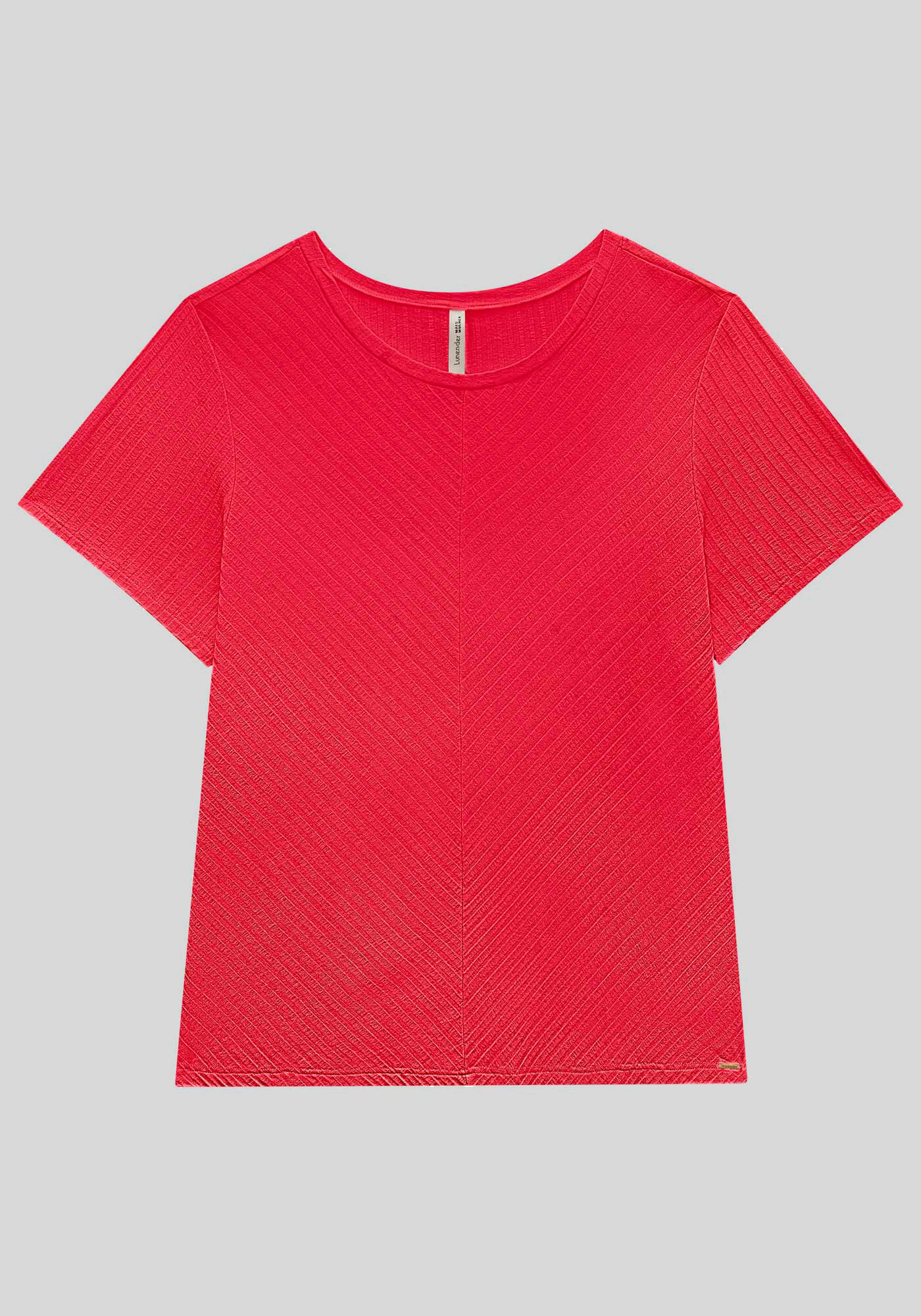 Blusa B&aacute;sica Canelada De Mangas Curtas Com Recorte Frontal, , large.