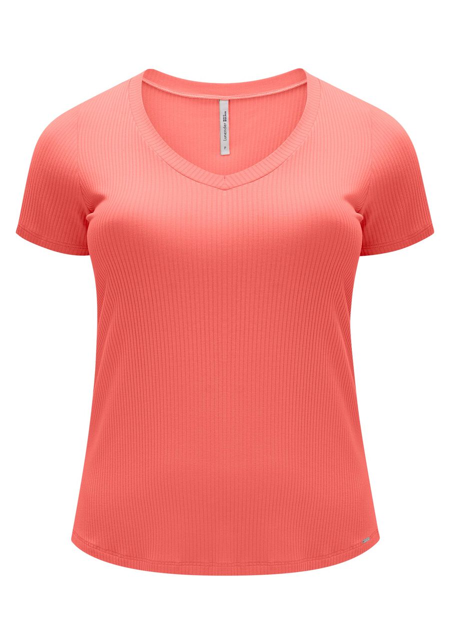 Blusa Básica Em Malha Canelada Com Mangas Curtas E Decote V, . Blusa Básica Em Malha Canelada Com Mangas Curtas E Decote V, , large.