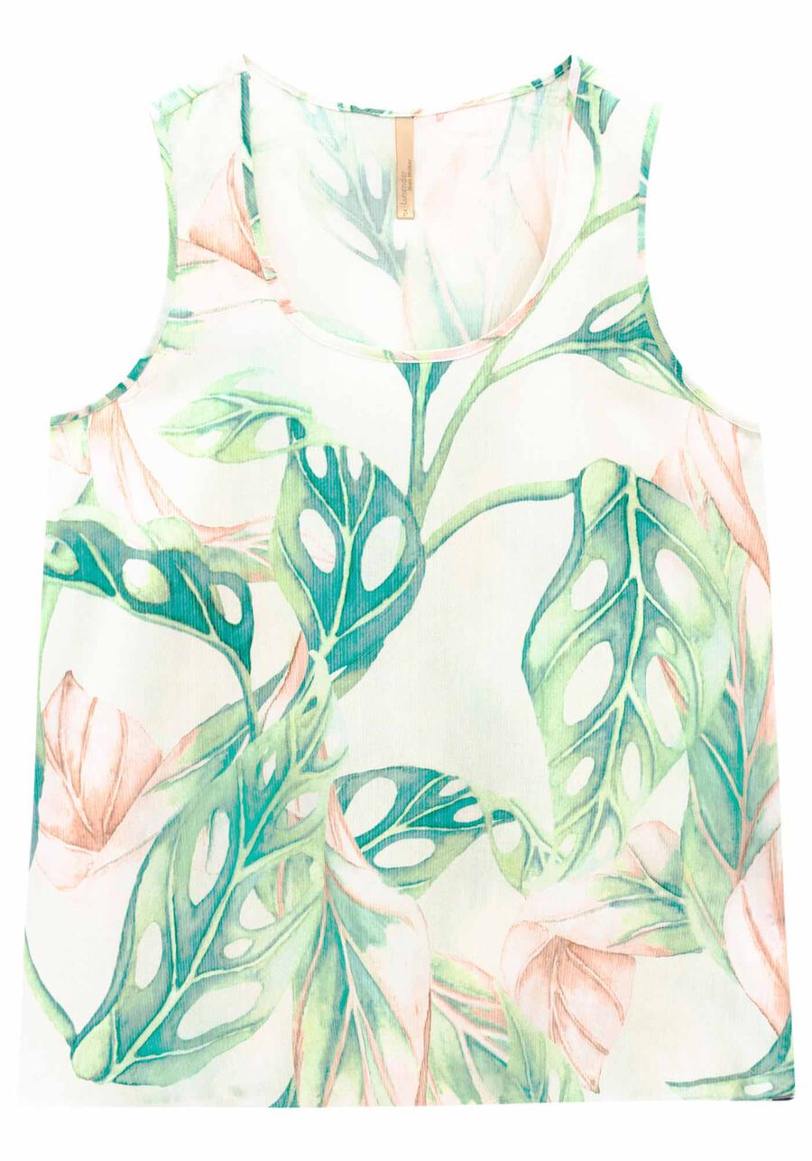 Regata Plus Size em Viscose Estampada, BRANCO OFF WHITE. Regata Plus Size em Viscose Estampada, BRANCO OFF WHITE, large.