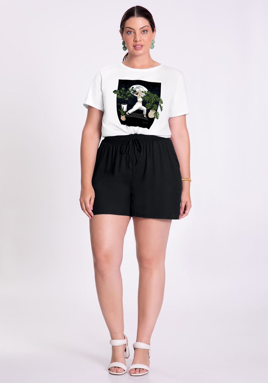 T-shirt Plus Size em Malha com Estampa Yoga, BRANCO, large.