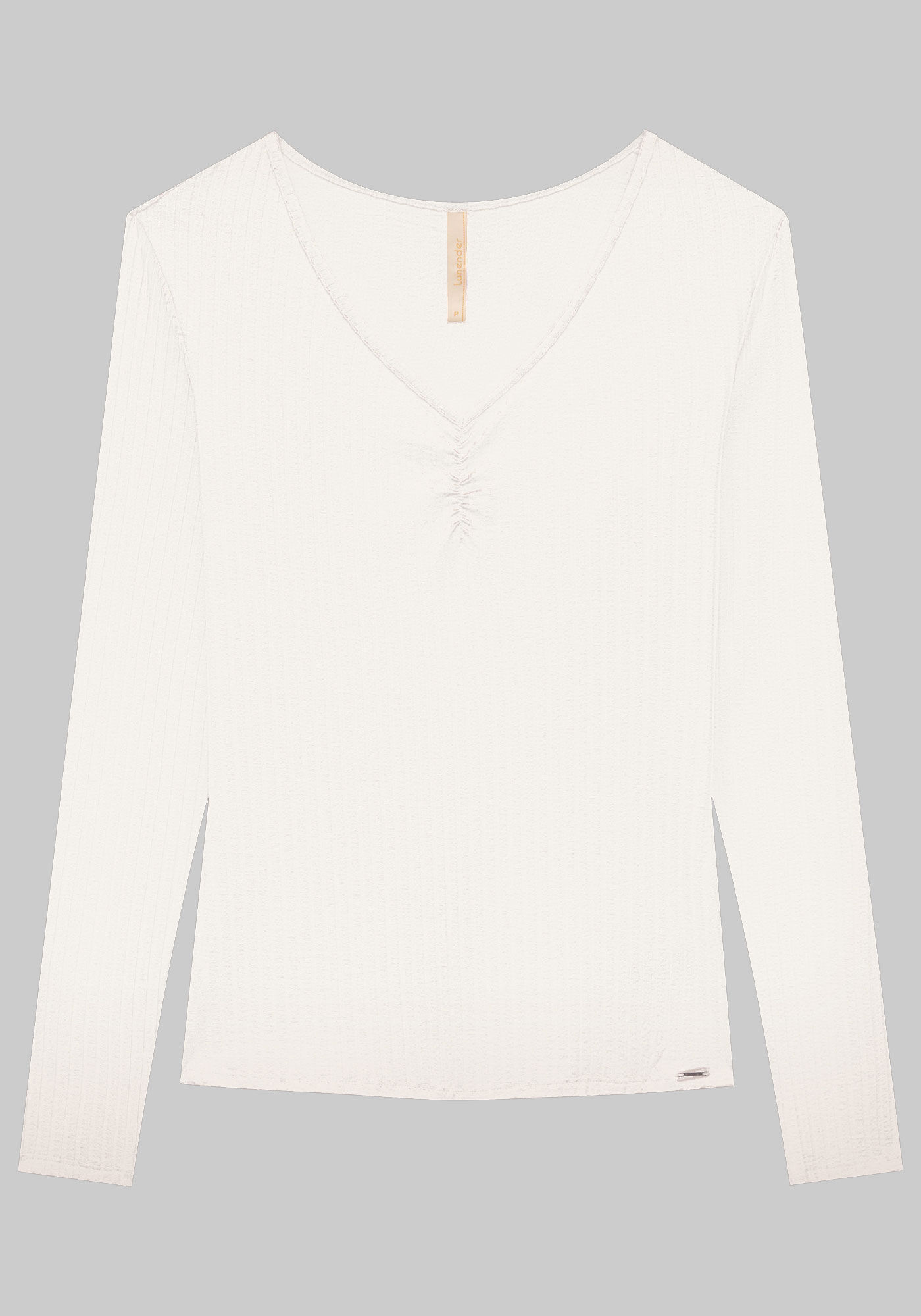 Blusa De Malha Canelada Com Mangas Longas E Decote Em V, , large.