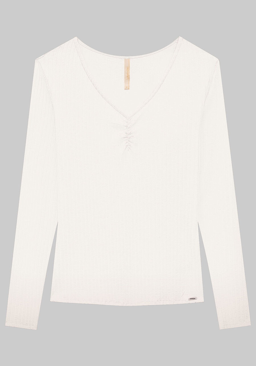 Blusa De Malha Canelada Com Mangas Longas E Decote Em V, . Blusa De Malha Canelada Com Mangas Longas E Decote Em V, , large.