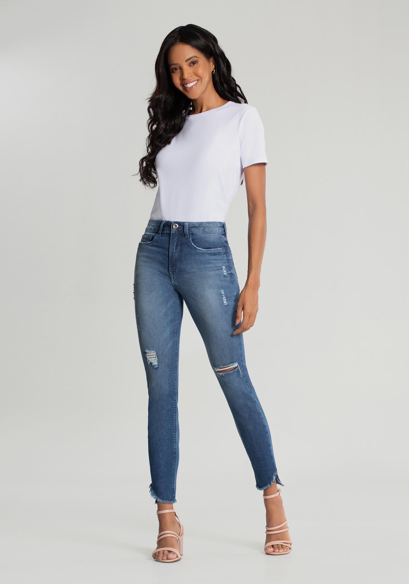 Cal a Jeans Skinny Cropped Chapa Barriga Lunender