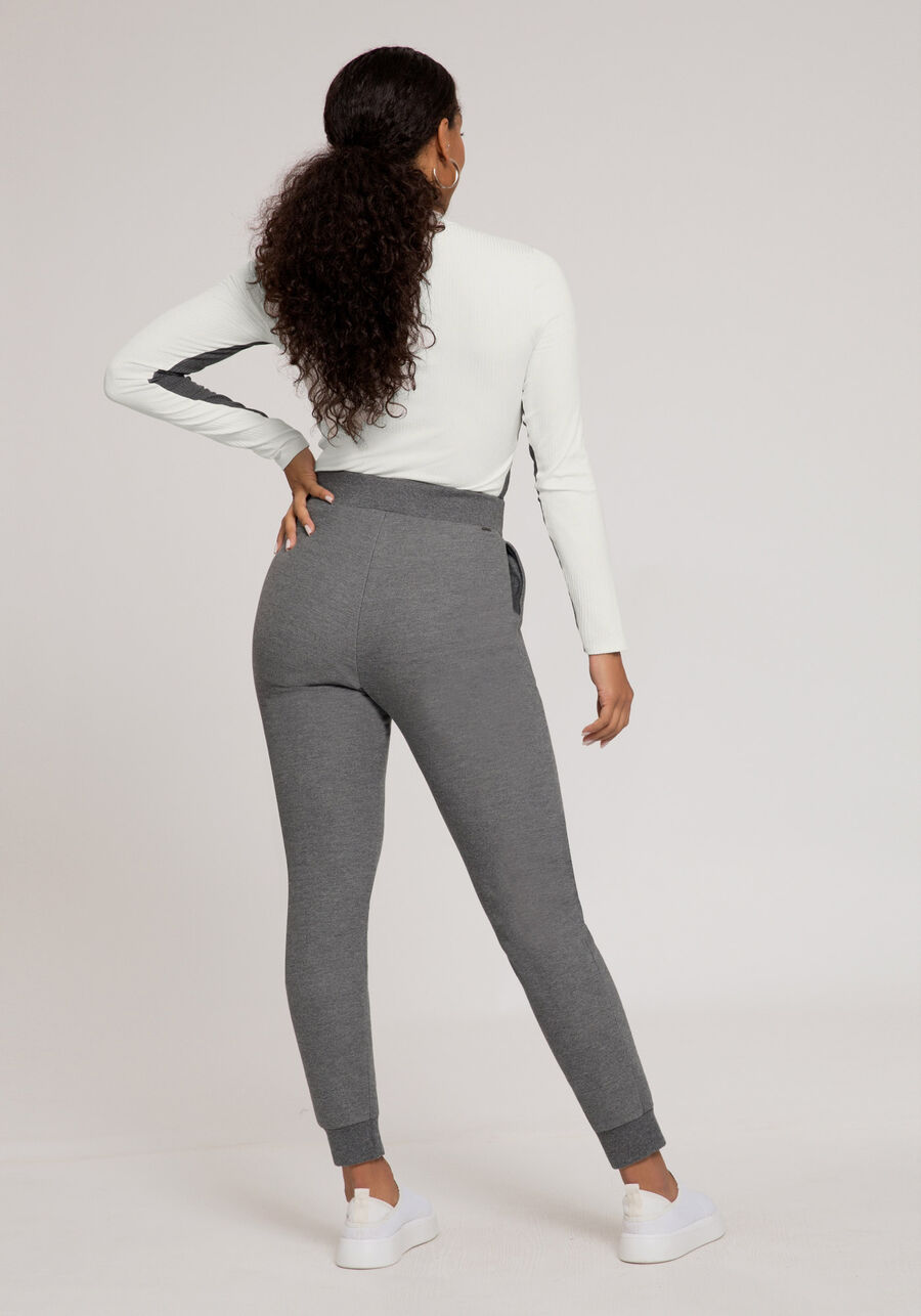 Calça em Moletom Felpado com Bolsos, MESCLA ESCURO. Calça em Moletom Felpado com Bolsos, MESCLA ESCURO, large.