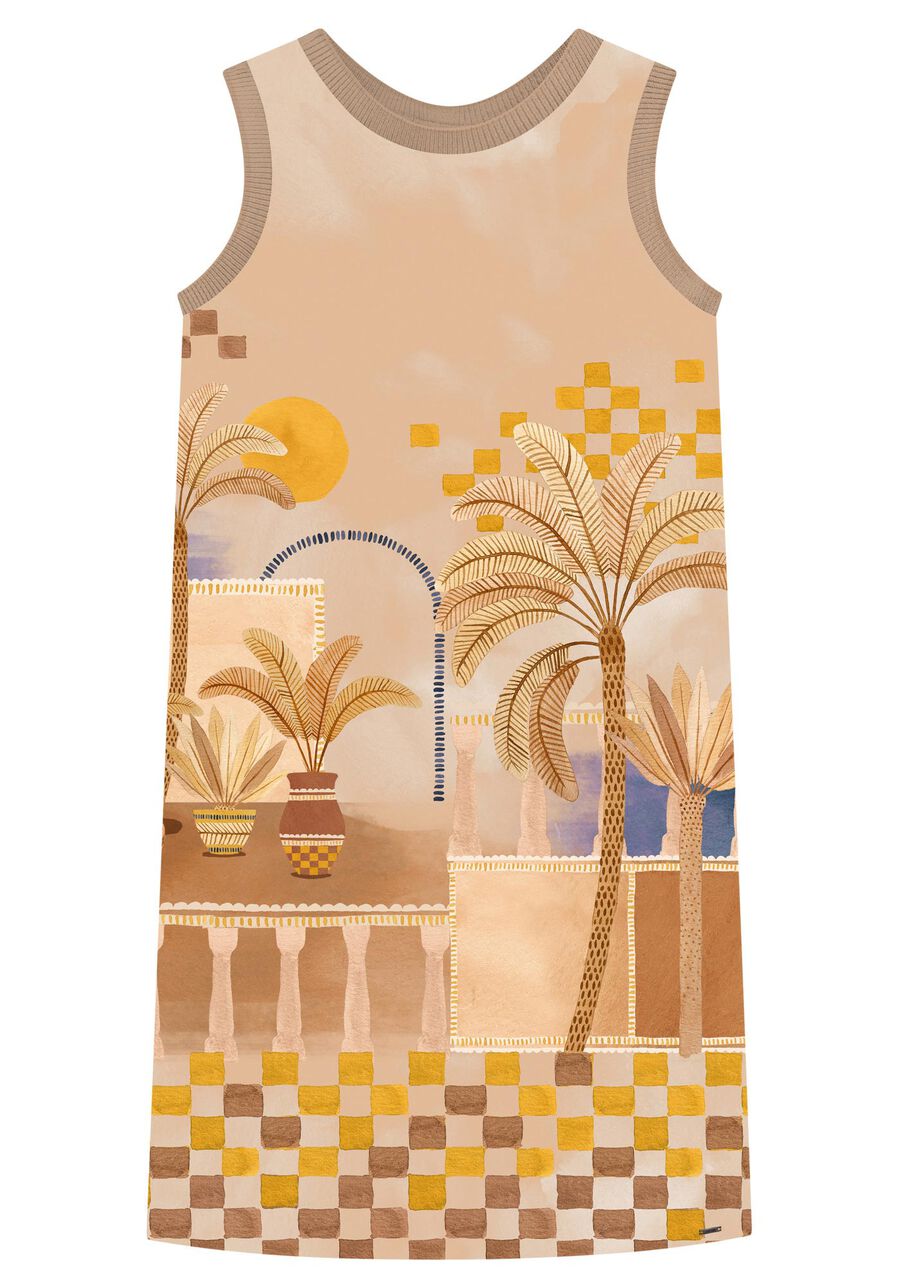 Vestido Curto em Malha e Tecido Estampado, . Vestido Curto em Malha e Tecido Estampado, , large.