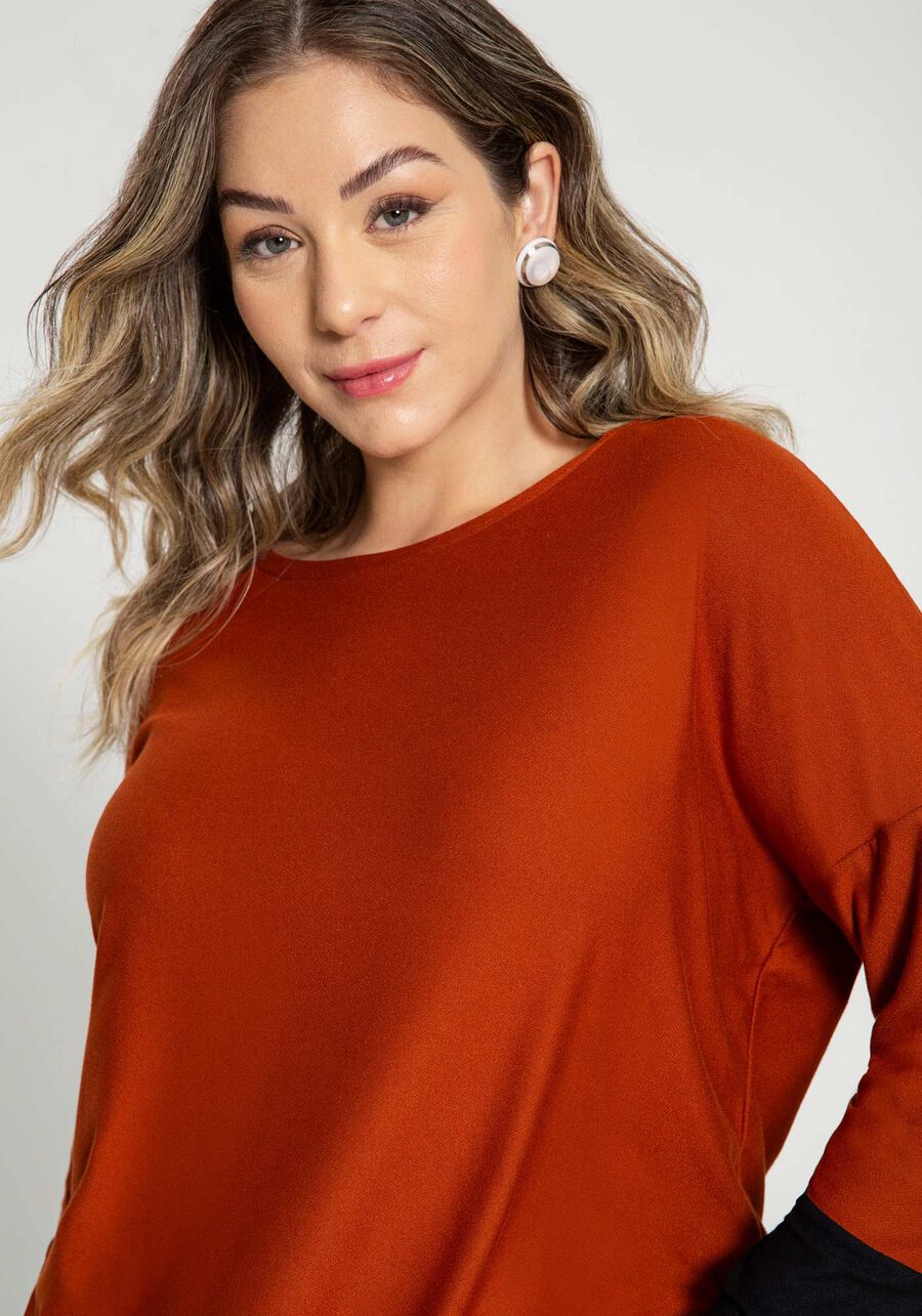 Blusa Manga Longa em Malha Bicolor Plus Size, . Blusa Manga Longa em Malha Bicolor Plus Size, , large.