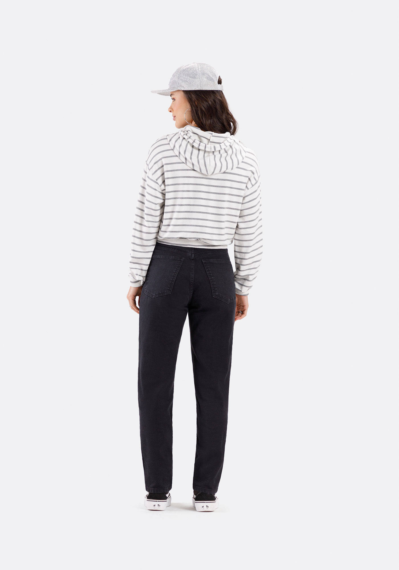 Blus&atilde;o Cropped Listrado Juvenil Com Capuz, , large.