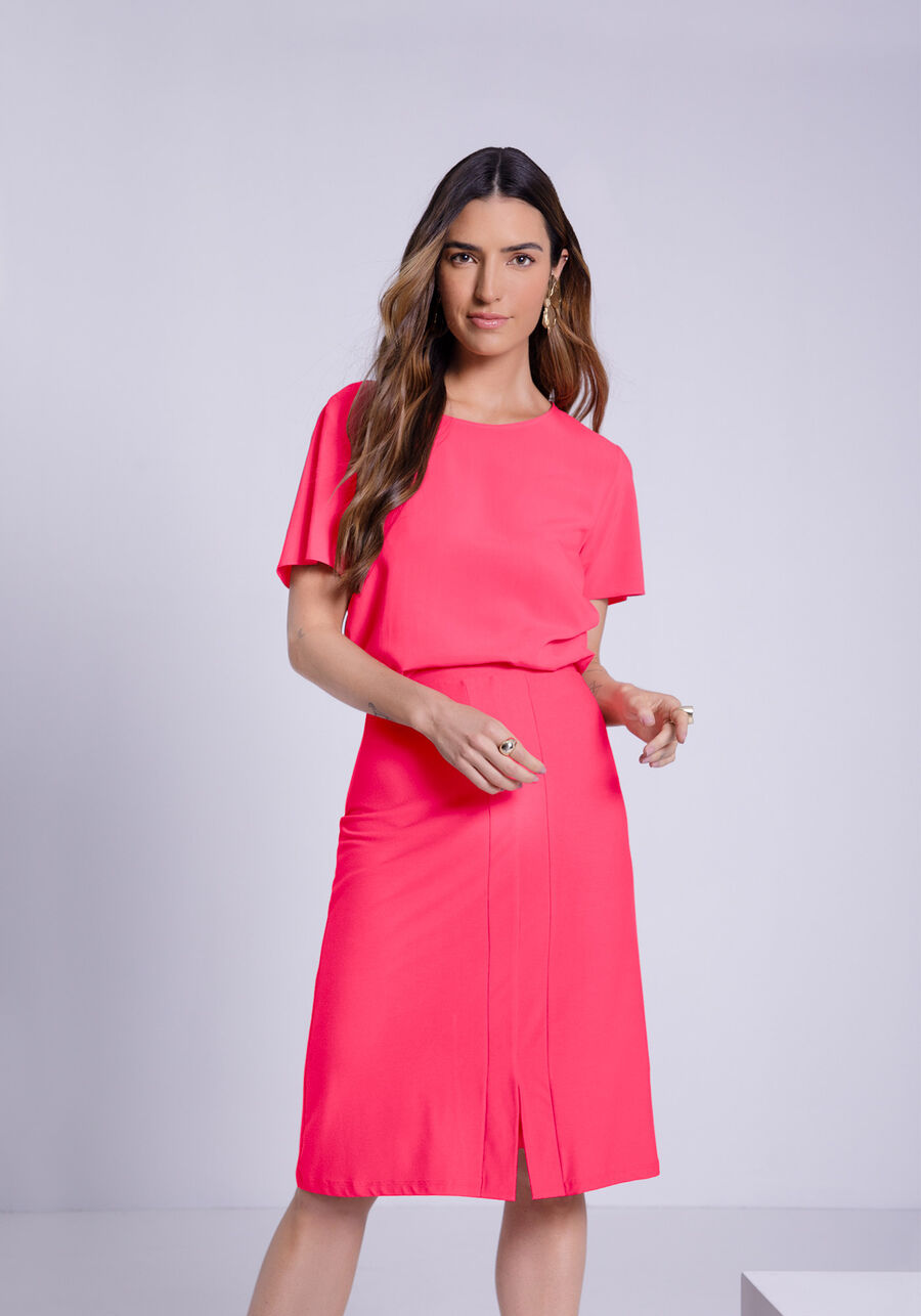 Blusa Lisa Básica De Mangas Curtas Em Tecido Leve, . Blusa Lisa Básica De Mangas Curtas Em Tecido Leve, , large.