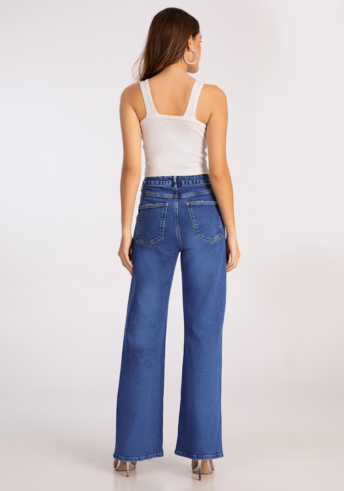 Cal&ccedil;a Jeans Wide Leg Chapa Barriga com Elastano, , large.