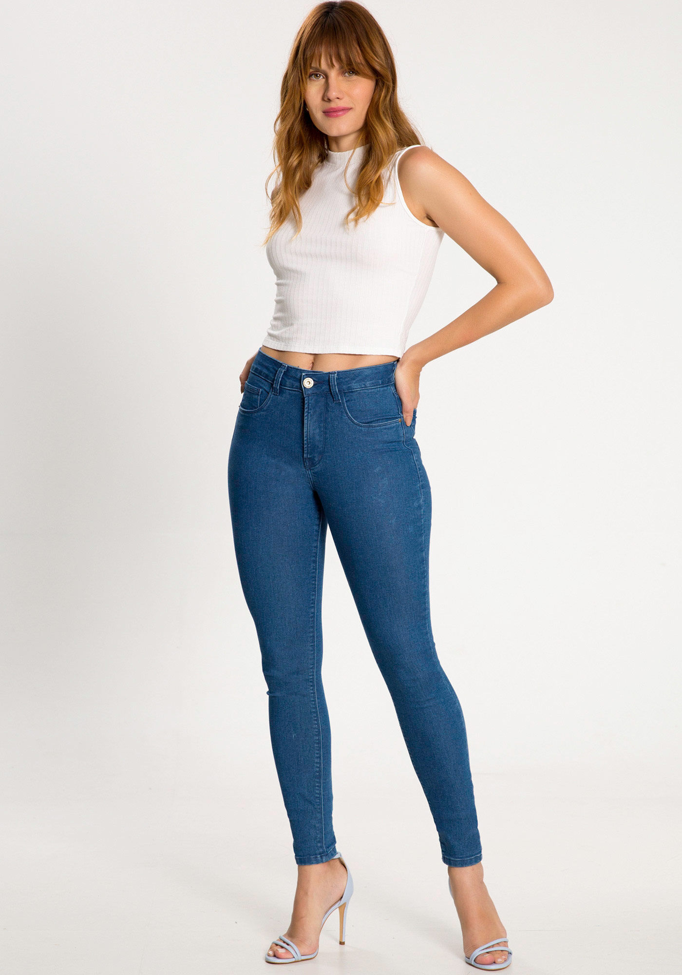 Calça jeans cintura alta skinning discount