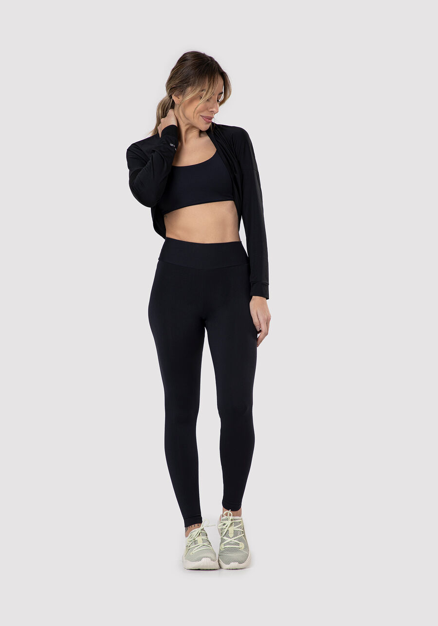 Calça Legging Com Proteção UV E Cós Largo Malha De Poliamida, PRETO REATIVO. Calça Legging Com Proteção UV E Cós Largo Malha De Poliamida, PRETO REATIVO, large.